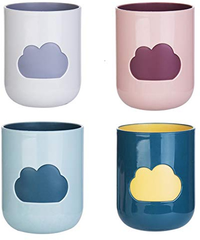 CheeseandU 4Pack Tooth Brush Cups Unbreakable Bathroom Tumbler Cute Cloud Pattern 10oz Bathroom Cup BPA Free Multicolor Drinking Cups Toothbrush Mugs for Toddlers Kids Couples Friends Gift