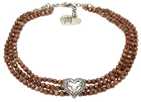 Alpenflüstern Trachten-Perlen-Kropfkette Strassherz Hirsch - nostalgische Trachtenkette, eleganter Damen-Trachtenschmuck, Dirndlkette in traditionellen Farben DHK262