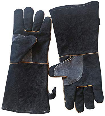 JKDKK 1 par de Guantes de Cuero Resistentes al Calor y al Fuego con soldadores de Costura de Kevlar , Barbacoa, jardinería, Camping, Estufa, Chimenea, etc, 35 cm