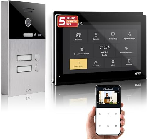 GVS Video Türsprechanlage 2-Familienhaus - 2X 10 Zoll Monitor | Smarte Video Türklingel mit Kamera und Monitor - Gegensprechanlage mit Türöffner (AVS5512A)