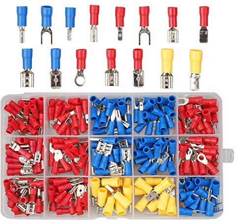 Kabelschuhe set 280 Stück, 15 Type Kabelschuhe Quetschverbinder Sortiment,Elektrische Steckverbinder enthält Ring-Kabelschuhe,Rundstecker,Flachstecker,Flachsteckhülsen und Gabelkabelschuhe