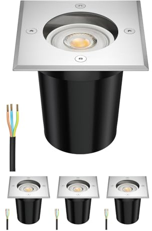ledscom.de 4 Stück Boden-Einbauleuchte RELI für außen Edelstahl eckig IP67 inkl. 5,558W LED Lampe 535lm 30° weiß