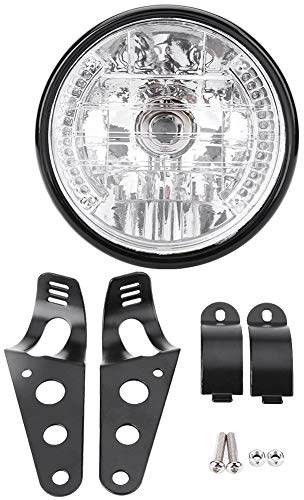 Ejoyous Phare de Moto Rétro, 7 Pouces, Projecteur LED Rond Universel, Noir, 12V 35W, avec Support de Montage, Clignotant