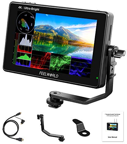 FEELWORLD LUT7S Pro 7 Pouces Ultra Bright 2200nits DSLR Camera Field Monitor 3D LUT Ecran Tactile HDR avec Waveform F970 Alimentation Externe et kit d'installation 4K HDMI 3G-SDI 1920X1200 IPS Panel