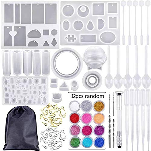 Silikonformen Set 94 stück Epoxidharz Formen Harz glasklar Gießharz Machen Formen mit Aufbewahrungstasche für Schmuck Anhänger Halskette Ohrringe Handwerk Machen