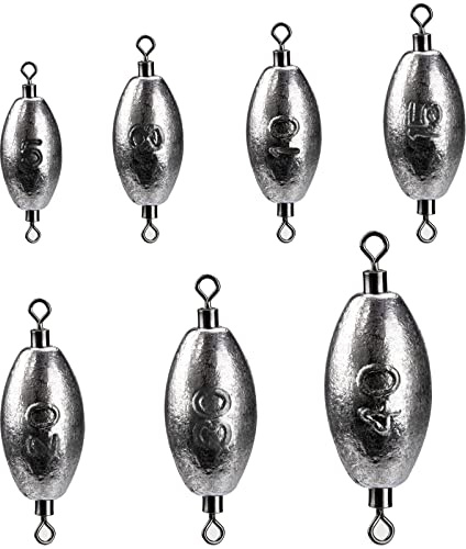 THKFISH Fishing Weights Inline Weights Trolling Sinkers Swivel Weights Quick Set Up Lead Fishing Sinker with Inner Swivel Set 1/3oz 1/4oz 1/5oz 1/6oz 1/7oz 3/8oz 1/2oz 3/4oz 1oz 1.4oz