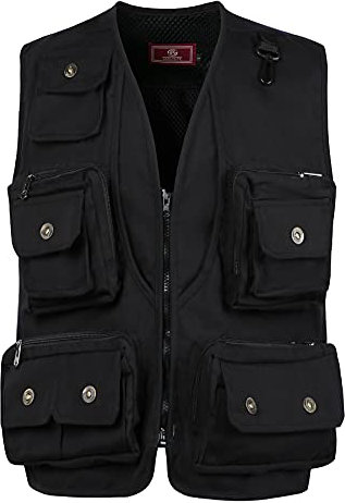 Oralidera Herren Angeln Weste Trekking Weste Outdoor Arbeitsweste Multifunktionsweste Freizeitweste Anglerweste mit Vielen Taschen, Schwarz, XL