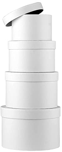 Boîte cadeau ronde avec couvercle,Boîte à bijoux en papier,Petites boîtes de rangement pour chapeaux de fleuriste,Lot de 4 tailles assorties,Boîte décorative pour cadeaux, travaux manuels,Blanc