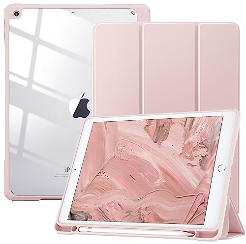 TiMOVO Hülle für iPad 9./8./7. Generation 10,2 Zoll - Roségold | Stifthalter, Schlank Trifold Ständer, Klare Transparent Rückseite, Automatisches Aufwachen & Schlafen