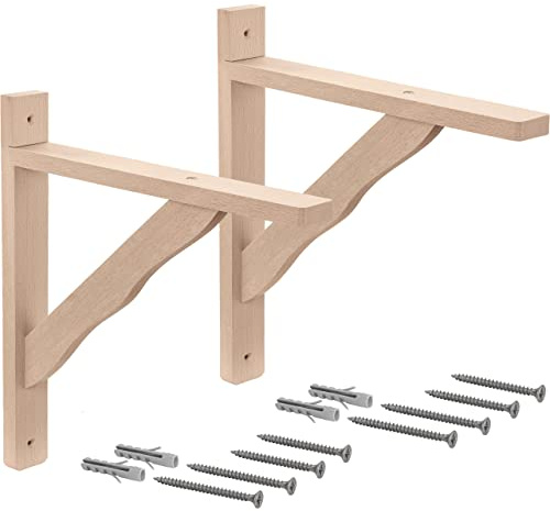 Gedotec Holzkonsole aus Buche | Regal-Halter geeignet für Bücherregale | 230x170 mm | BORK | Regalwinkel aus massivem Naturholz Tragkraft bis 20 kg | 2 Stück Schwerlastträger für Wandregale