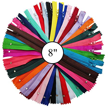KGS Nylon Zipper for Sewing Crafts | 20 Assorted Colours | Size: 8 Inch | 100 Zippers/Pack | Multicolor Zippers for Sewing Supplies and Replacement in Bags, Pouches, Skirts, Dresses