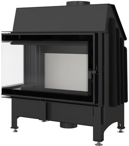 KRATKI Kamineinsatz ZIBI Deco Links 11kW - Kaminkassette - Holzkamin - 2.BImSchV 15a B-Vg - Lufteinlass 125mm - Cremefarbe Kaminverkleidung - modern Deco-Verglasung - Hersteller KRATKI