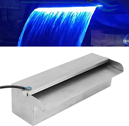 plplaaoo 11.9 Edelstahl-Pool-Wasserfall-Überlauf mit Farb-LED-Licht,Wasserfall-Überlauf, Außenpool-Brunnen-Wasser-Überlauf-Wasserfall-Kit für Garten-Patio-Schwimmbad-Koi-Teich-Dekoration, außenp