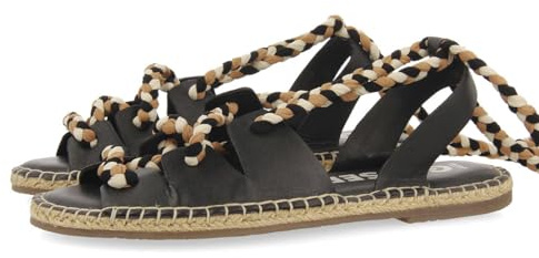 GIOSEPPO Sandalias Negras de Piel Tipo Espadrilles con Cuerdas Trenzadas para Mujer bani