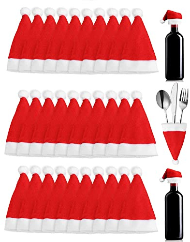 36 Stücke Nikolausmütze Klein Rot Mini Weihnachtsmützen Deko Weihnachtsmannmütze Besteckhalter Weihnachtsmütze Kinder Bestecktasche Weihnachten Für Tasse Besteck Flasche Xmas Party Tischdekoration