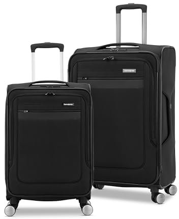 Samsonite Ascella 3.0 Softside Expandable Luggage with Spinners, Black, 2PC SET (Carry-on/Medium)