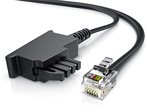 CSL - 10m Telefonkabel TAE-F Stecker auf RJ11 Stecker - Int. Norm 6P4C / 4-polig belegt - Flachkabel - von analoger Telefondose zum Telefon Fax Modem Router Anrufbeantworter, 10 Meter schwarz