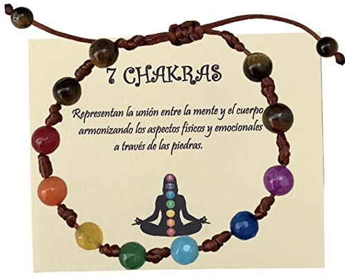 Anhur Pulsera 7 Chakras con Ojo de Tigre Ajustable Unisex Hombre Mujer en Piedras Naturales Ágatas