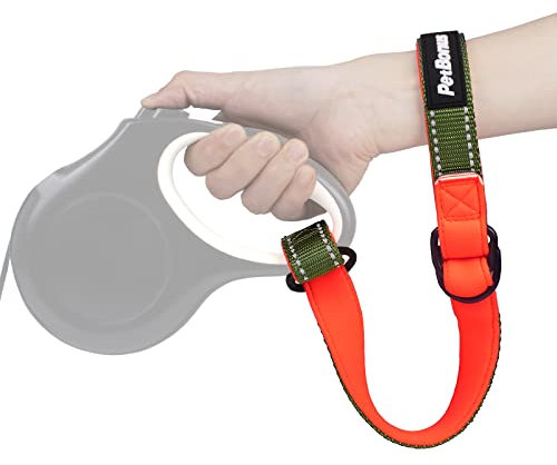 PetBonus Kurze Hundeleine, Sicherheitsarmband für Rollleine Hundeleine, Reflektierende Nähte und Verstellbarer, weich gepolsterter Handgriff, Extraschicht Sicherheit für Kinderwagen (Khakigrün)