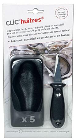 5 oyster knives and holders