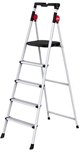 HIRNER Compatto Scaletta a 5 gradini Pieghevole con Pedale Largo in Alluminio Pieghevole Scale Portatili Leggere per la casa, capacità 150 kg/330 libbre Addensato