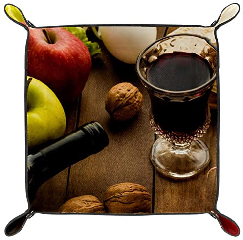 Leder-Valet-Tablett, Schlüssel- und Schmucktablett,Lebensmittel Rotwein Obst Brett,Schreibtisch-Organizer,Kommode,Tablett,Aufbewahrungsbox für Tisch