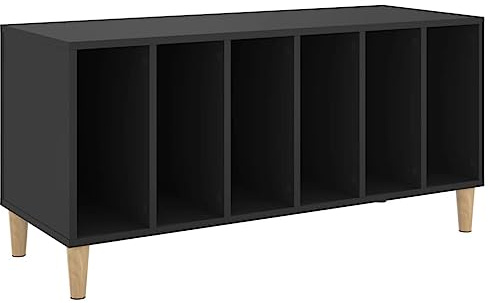 vidaXL Engineered Wood Record Cabinet Stand - Black Sideboard with Vinyl Storage and Solid Eucalyptus Feet for Living Room, Bedroom, Office