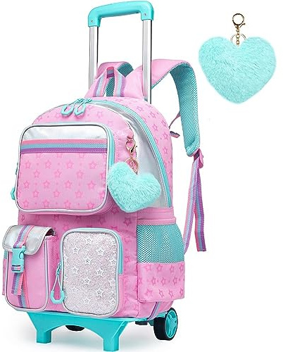 Meetbelify Backpack with Wheels for Girls Rolling Backpack Cute Carry on Backpack for Elementary Student