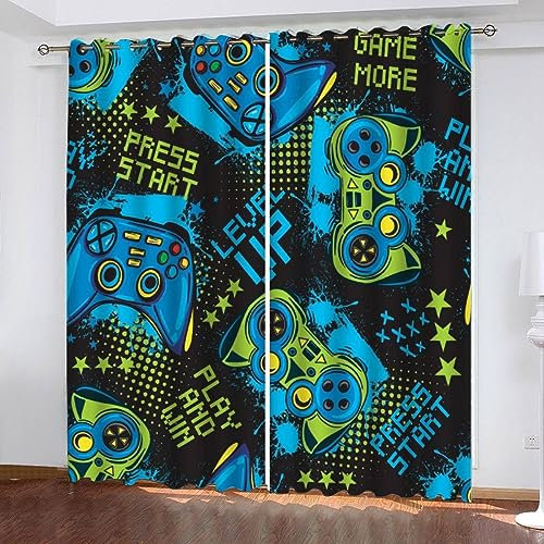 LUORU 3D Gamer Vorhänge Abdunkelnd mit ösen 200x200 cm Polyester Scheibengardinen Gamepad E-Sport Cartoon Gardinen Blickdicht 2er Set Schallschutz Vorhang für Kinderzimmer Wohnzimmer Schlafzimmer