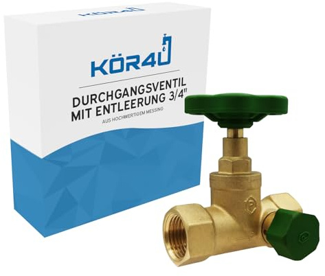kör4u Durchgangsventil 3/4 Zoll, Messing, PN10, Entleerung, Trinkwasser, IG