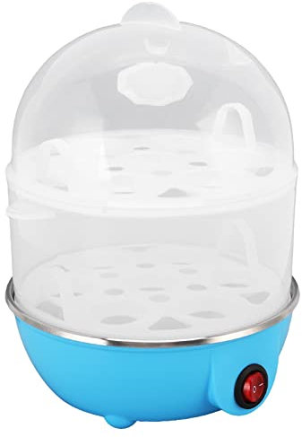 Cuociuova Domestico da 350 W Spegnimento Automatico Cuociuova a Doppio Strato Capacità di 14 Uova con Misurino Per Uso Domestico in Cucina(EU plug 220V-Blu)