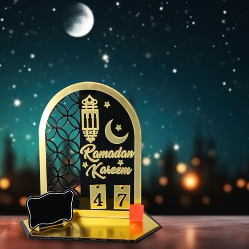 Ramadan Kalender aus Acrylic, Ramadan Deko, 30 Tage Countdown Ramadan Kalender Kinder, Ramadan Kalender 2024 für Ramadan Eid Mubarak Dekorationen (Schwarz B)