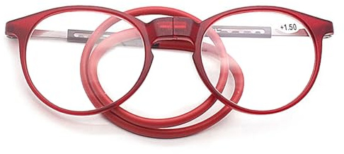 Lanomi Rund Oval Lesebrille Damen Herren Magnetverschluss Clip Leicht Lesehilfe Sehhilfe mit Elastische Silikon Brillenbänder Rot 2.5