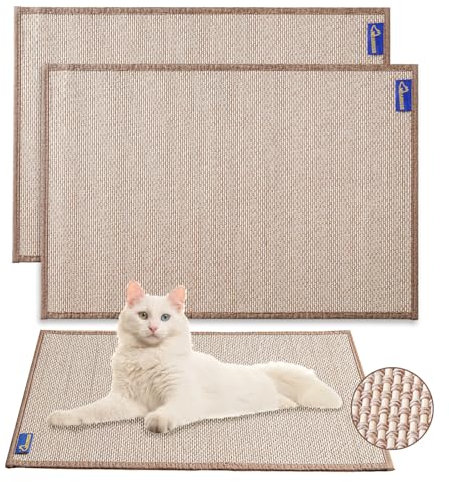 Mearrcgo Kratzmatte Katze [2 Stück] - 60 X 40 cm Aus Bambus Gewebte Katzen Kratzmatte, Verschleißfest, Krümelfrei, Mit Magischen Aufklebern und Spiralnagel zum Schutz von Wand, Sofa, Boden, Fenster