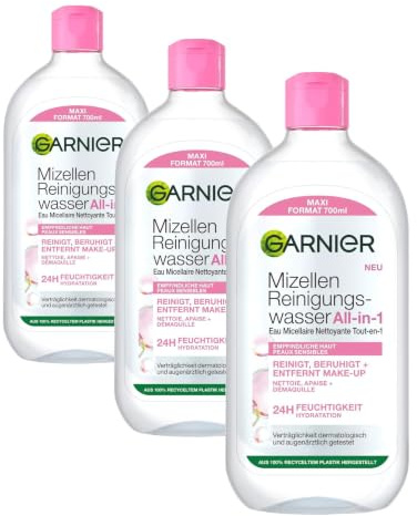 Garnier Mizellen Reinigungswasser, Für eine sanfte Reinigung und schonendes Abschminken, Beruhigendes und feuchtigkeitsspendendes Gesichtswasser, SkinActive, 1 x 700 ml (Packung mit 3)
