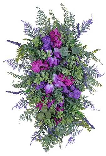 Künstlicher Blumenkranz, Sommer -Frühlings -Türkranz Künstliche Blumenkranz für Haustür Hortensie Kranz für Home Wedding Decor 17.72X9.84 Zoll, Sommer Frühlingskranz