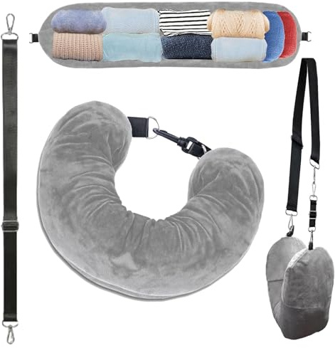 HSLXBY Coussin de Voyage a Remplir, Coussin Voyage a Remplir en Forme de U | Oreiller Cervical à Remplir,Convient pour Les Voyages en Voiture Oreiller Cervical Portable (Gris,sans Remplissag)