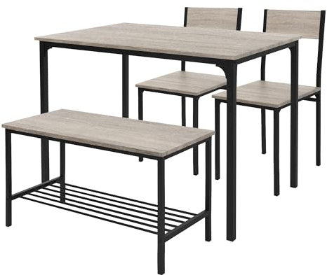 ML-Design Esstisch Set 4-teilig, Sonoma-Eiche, Esszimmertisch mit 2 Stühlen 1 Bank, Essgruppe für 4 Personen, Sitzgruppe Küchentisch Metallrahmen, Bartisch Set, Esszimmergruppe für Küche & Esszimmer