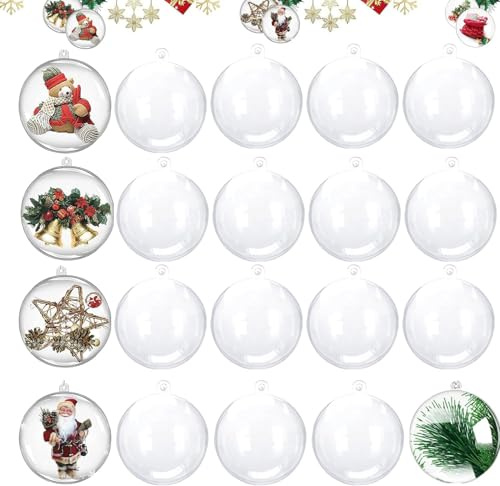 20 Stück Weihnachtskugeln Klar 8cm, Transparente Kunststoff Weihnachtskugeln zum Befüllen, Acrylkugeln Christbaumkugeln Klar für Weihnachten Baumschmuck Hochzeitsfeiern Dekorationen