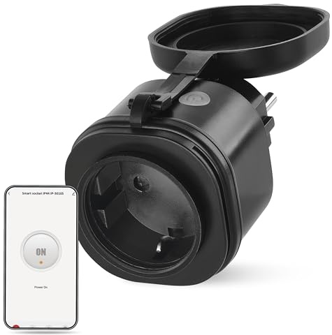 EMOS GoSmart ZigBee - Enchufe para exteriores (16 A, 2,4 GHz, con temporizador y contador de electricidad, IP44, controlado manualmente o con aplicación inteligente, compatible con Amazon Alexa,