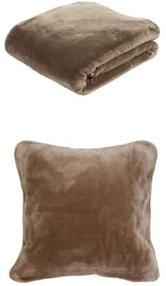 Gözze Premium Cashmere-Feeling Decke und 2er Set Cashmere-Feeling Kissen, 180x220 cm + 50x50 cm, Farbe: Taupe