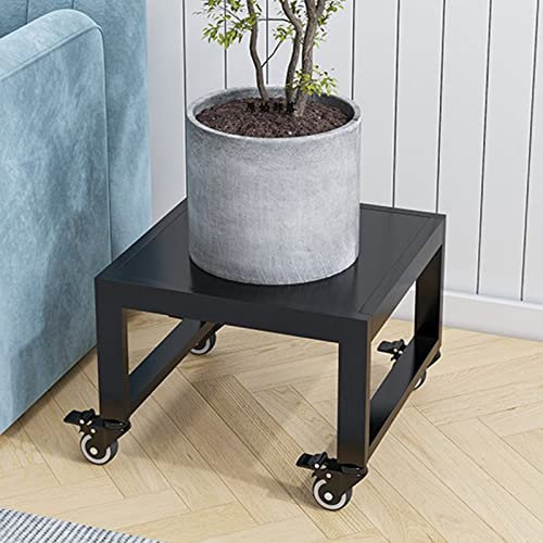 Plant Caddy with Wheels for Square Flower Pot Indoor Plant Stand with Trolley for Home Garden Tools Black (30cm/12In)