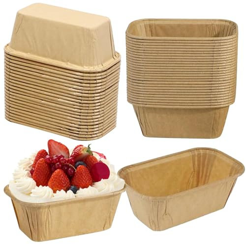 50 PCS Mini Loaf Cake Cases – Oven Safe Greaseproof Paper for Cupcakes, Muffins, and Mini Breads – Perfect for Baking & Desserts