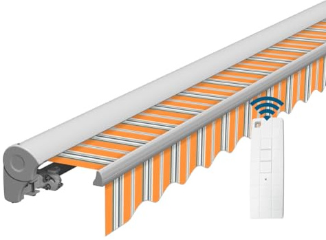 Eclipse Halbkassettenmarkise weiß elektrisch 4,0x3,0m Farbe:Sommerbrise | Stoff 280g/m² Polyester (PE) UV-Schutz 50+ Kassettenmarkise Gelenkarm Sonnenschutz Markise Sonnenmarkise Balkonmarkise
