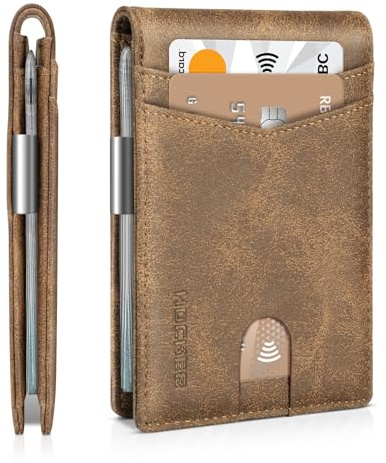 Mens Wallets Slim RFID Blocking Card Holder with Up to 12 Credit Card Wallet, Money Clip Bifold Leather Wallet with ID Window, Perfect Wallets for Men UK with Gift Box