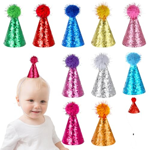 YUXIANLB 10 Pcs Glitter Party Hats with Pom Poms Adjustable & Reusable Birthday Celebration Hats for Christmas Graduation Bridal Shower Halloween Party Anniversary Carnival Festive Events Women Men