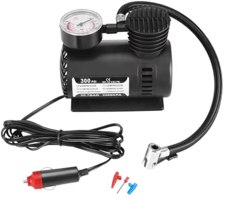 Uxsjakjsd 12V Small Car Tire Air Pump Inflator Wired Electric Air Compressor 12V Mini Air Compressor Auto Car Electric Tire Air Inflator Pump with 3 Needles for Cars Bicycles Motorcycles Kayaks