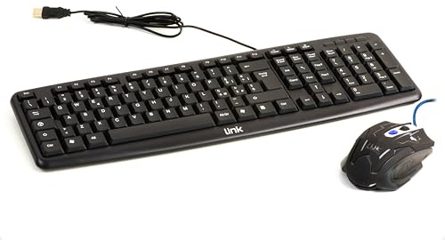 LINK LKTAST02 + LKMOS10 – Teclado Italiano USB 108 Teclas Color Negro + ratón Gaming USB 6 Teclas Iluminado 7 Colores