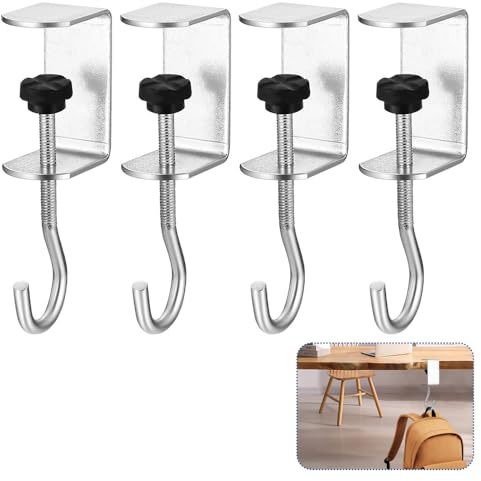 WYAN 4Pcs Handbag Holder Table Hook, Folding Handbag Hanger, Purse Hooks for Table, for Table, desks, Living Room, Office or Restaurants(Silver)