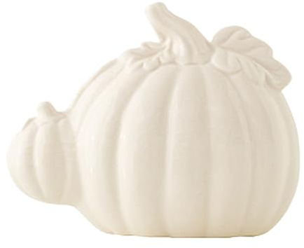 Herbst Deko Kürbis Keramik Weiß, 12.3CM Herbstdeko Tisch, Weiß Kürbis Deko, Kürbisse Tischdeko Herbst Dekoration, Herbstdeko Innen, Fall Decor Pumpkin für Halloween Fensterbank Garten Wohnbereich